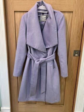 Cole Haan Lilac Wool Blend Belted Wrap Trench Coat